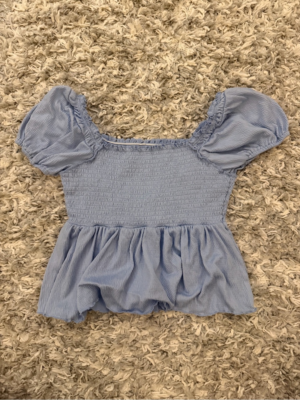 Puff-Sleeve Women's Babydoll Top in Light Blue